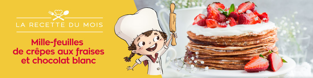 Mille-feuilles de crêpes aux fraises et chocolat blanc